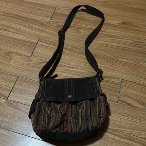 FOSSIL Faux Suede Flap Multi-Stripe Shoulder Bag